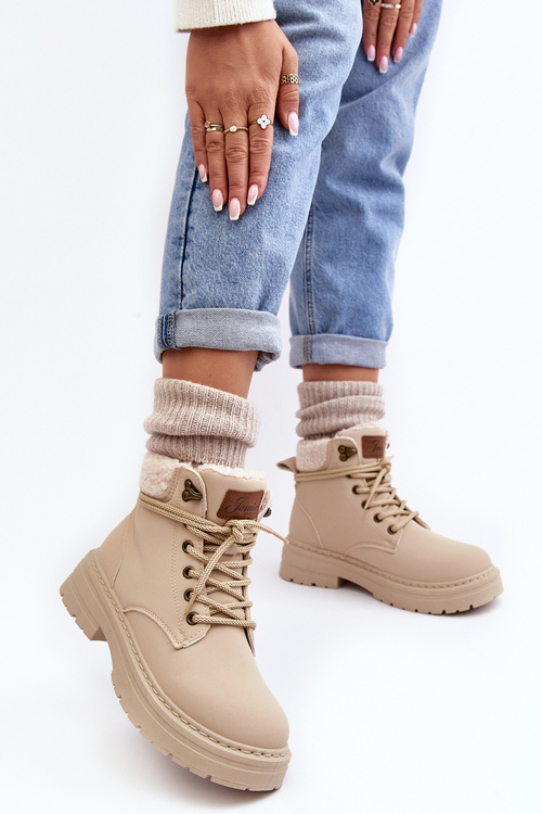 Kožené dámske kožené turistické topánky s jasnou béžovou ovčou kožou Lynnvia