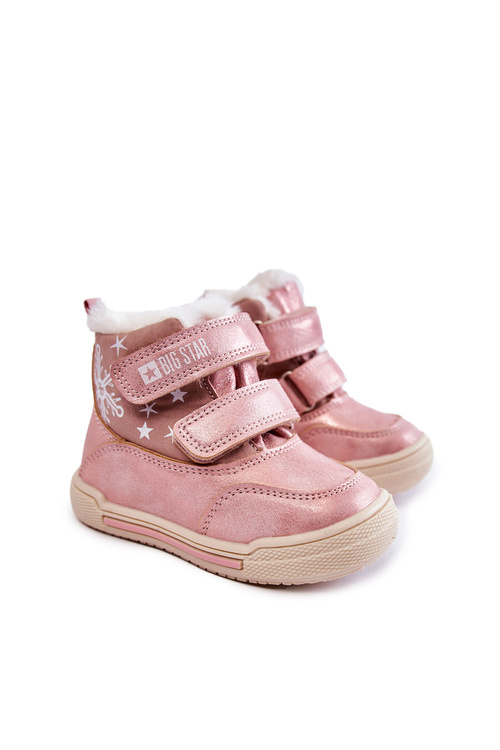 Dětské zateplené kozačky na suchý zip Big Star KK374188 Růžove