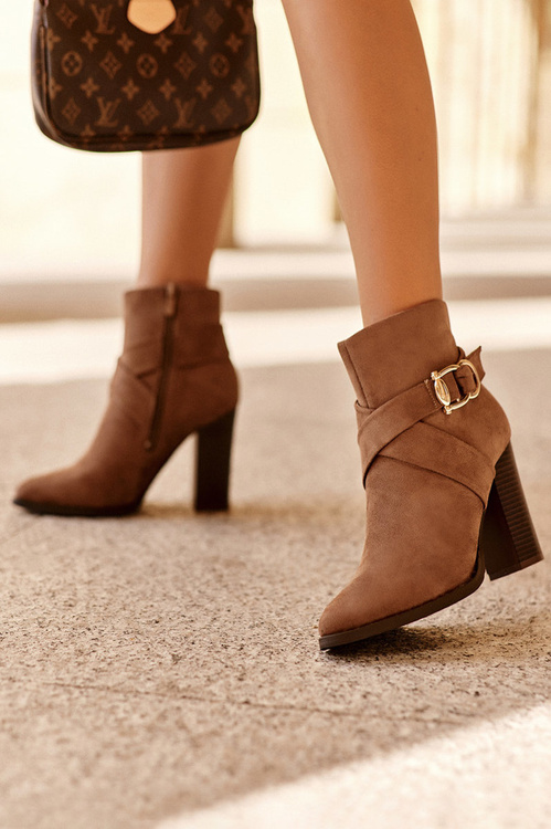 Zamszové Botky Na Sloupku Se Sponou Brązové Eftane