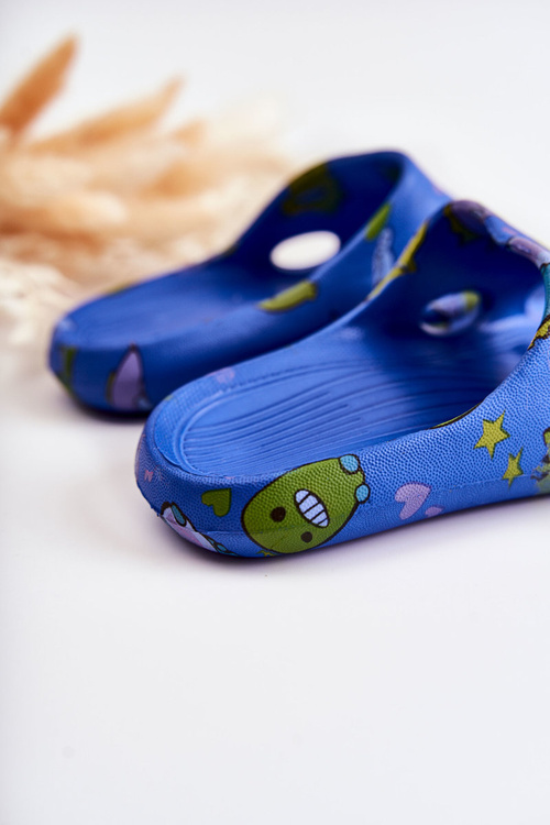 Ľahké detské flip -flops modré astro dinosaury