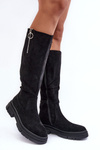 Black Nesina Suede Boots s plochými podpätkami a platformou