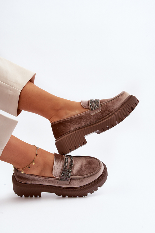 Dámské sametové mokasíny s ozdobou hnědé Wendreda