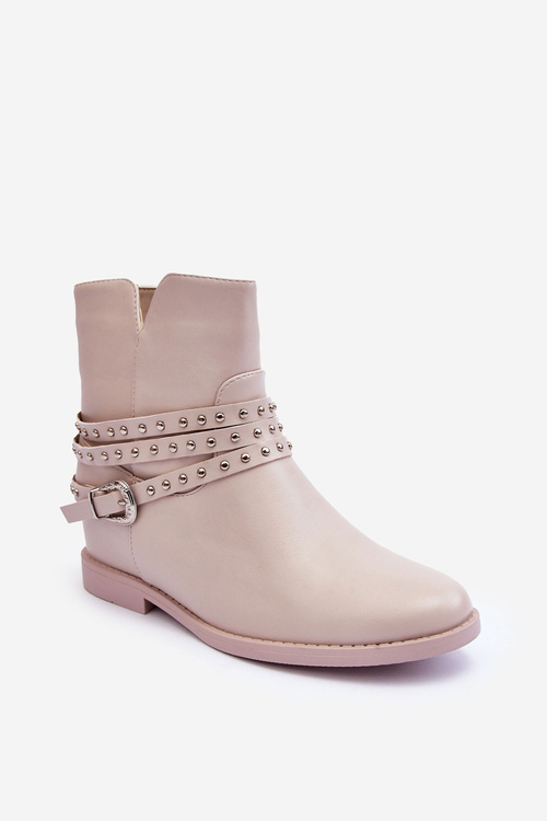 Zdobené kožené dámske ploché podpätky béžová adkrana