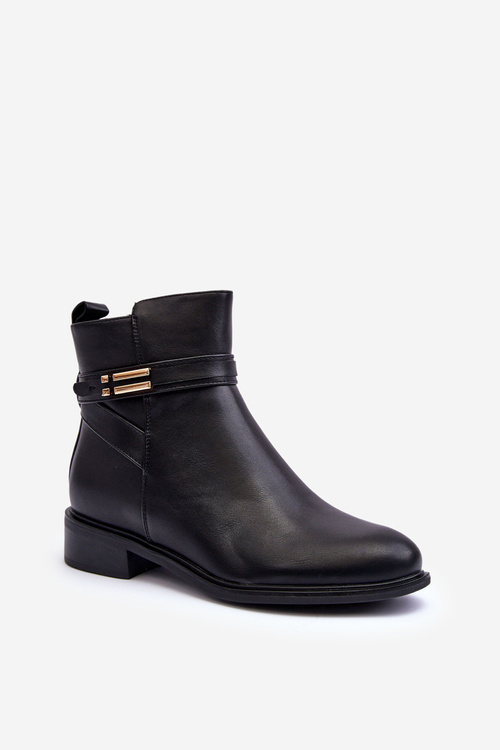 Kožené Dámské Boty S Pásky Černé Minks