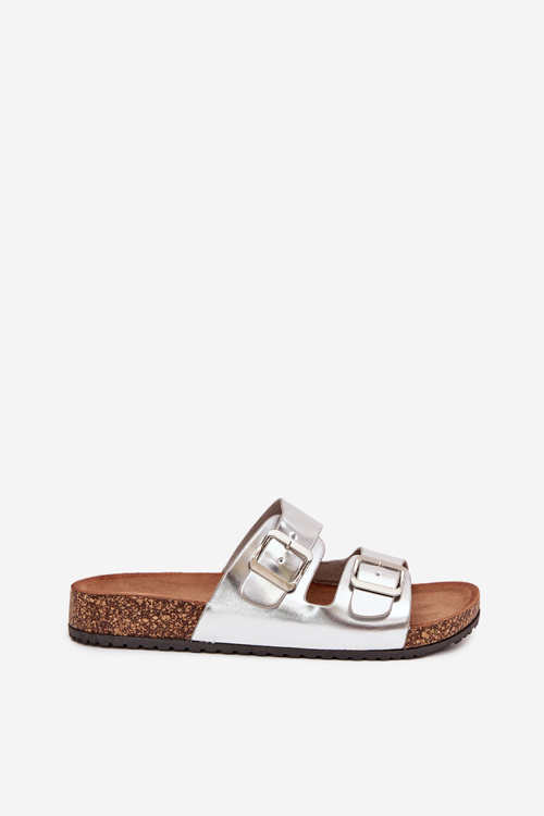 Dámske Klapky Na Korkovej Platforme S Prackami Strieborné Vesina