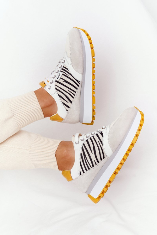 Kožené Sportovní Obuv Na Platformě GOE HH2N4001 Bílé-Žluté