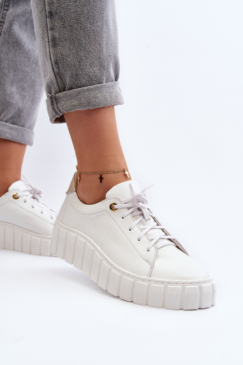 Dámska kožená poltopánka na hrubom podrážku Zazoo 2919 Biela