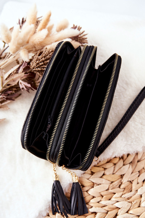 Velká Prošívaná Peněženka Se Zipy Černý