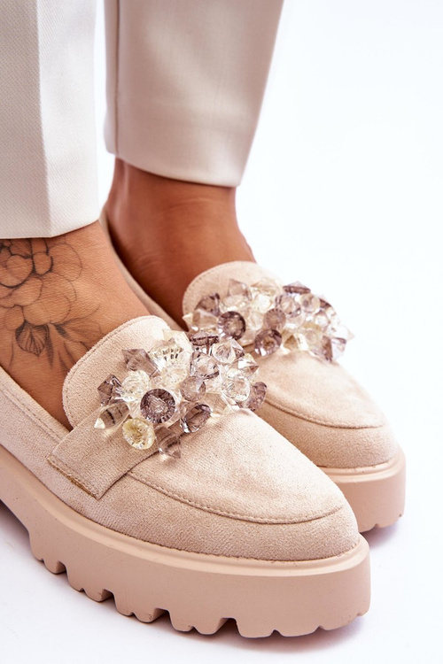 Dámske mokasíny na platforme s béžovou ornom