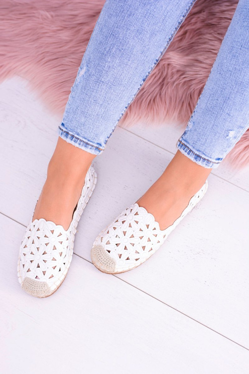 Lu Boo Dámske baleríny biele espadrilly s kvetmi Macarena