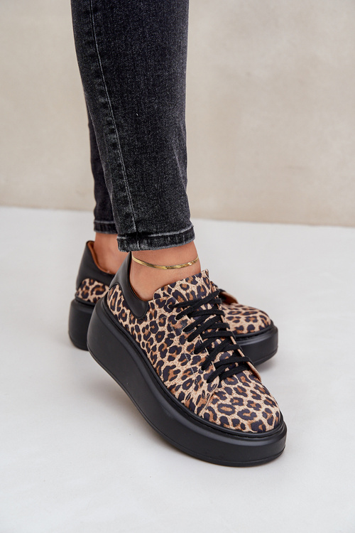 Kožené tenisky na platforme s leopardím vzorom Zazoo 3346 hnedo-čierne