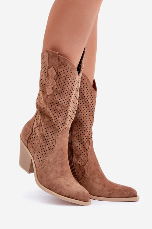 Děrované Kotníkové Boty Na Podpatku Hnědé Salive