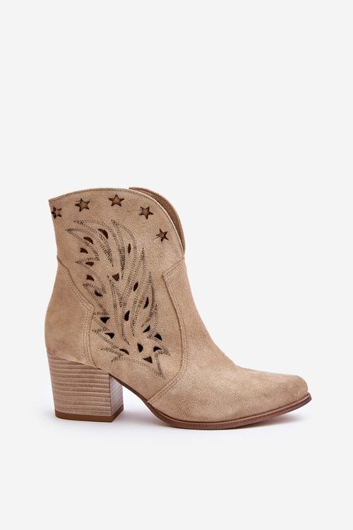 Děrované Kotníkové Boty Kožené Na Podpatku Béžové Lewski 3613