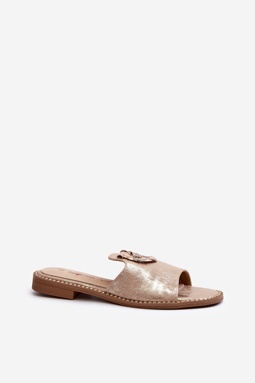 Elegantné Lesklé Dámske Papuče S Ozdobou S.Barski KV27-032 Zlaté