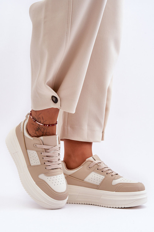 Dámske kožené športové topánky na masívnej platforme béžové belisso