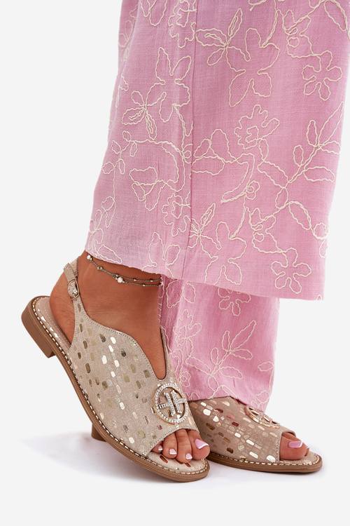 Kožené Sandále S Plochým Opätkom A Ozdobou S.Barski KV51-094 Zlaté