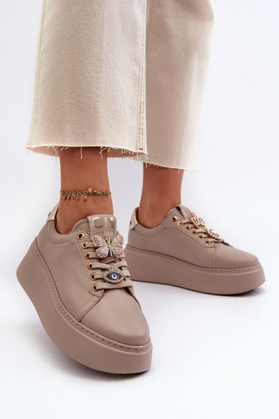 Dámské kožené tenisky s ozdobami CheBello 4292 béžové