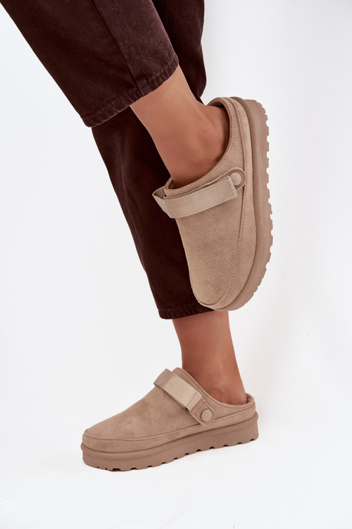 Dámske Papuče Zateplené Kožušinou Na Platforme Béžové Azida