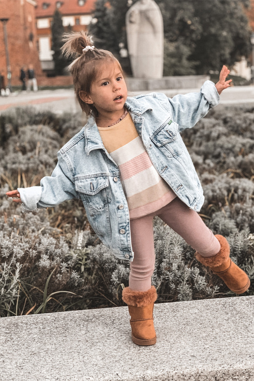 Dětské Teplé Sněhule Semišové s Mašlemi D.Khaki Funky