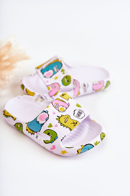 Ľahké detské flip -flops dinosaury biele astro