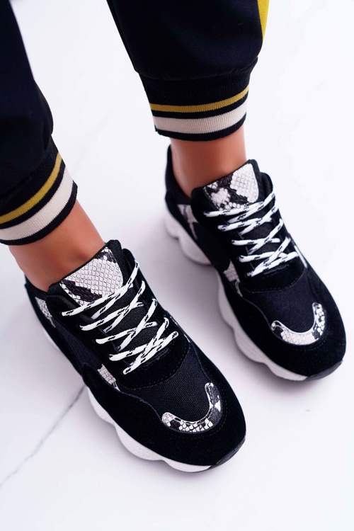 Dámská semišová Sportovní Obuv černé vzor hadí kůže Lollipop