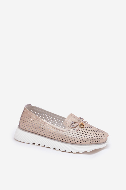 Dámské Kožené Ažurové Polobotky Z Přírodní Kůže D&A LR51-631 Zlaté