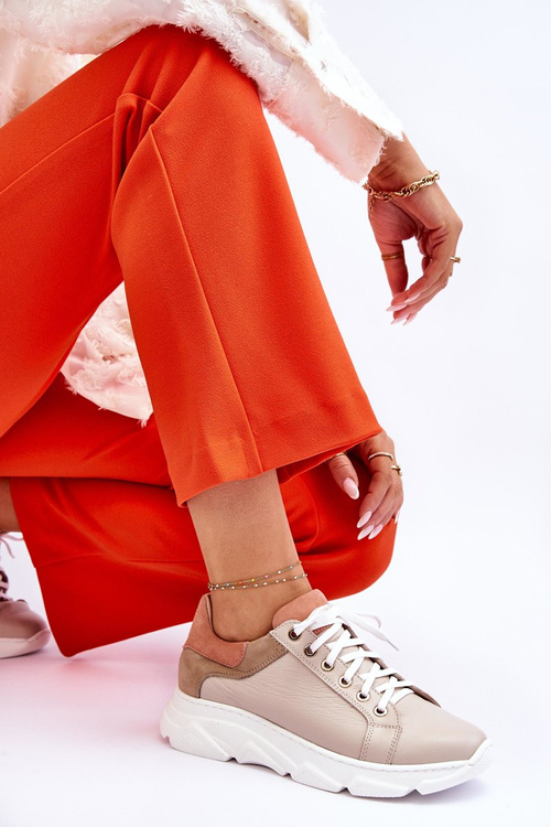 Pohodlné kožené tenisky na platformě Béžove Alisane