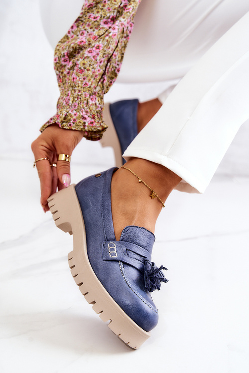 Dámské kožené boty Fringes Maciejka 05497-17 Modrá