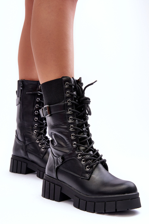 Dámske kožené vysoké topánky Čierny Madit