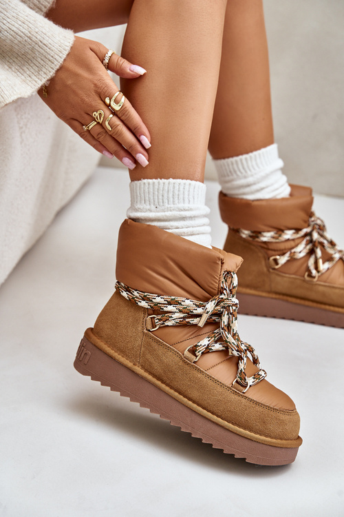 Dámské Sněhule Z Hladké Kůže S Hrubým Šněrováním D.Franklin DFSH375003 Hnědé