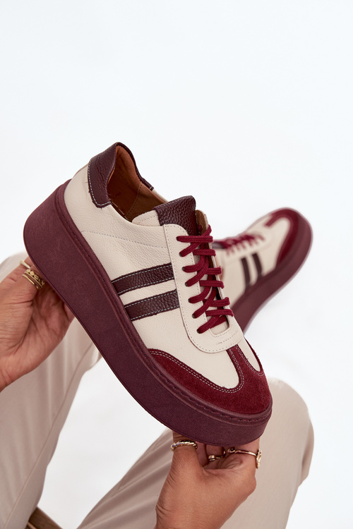 Kožené dámske tenisky na platforme Zazoo 3775 béžovo-bordové