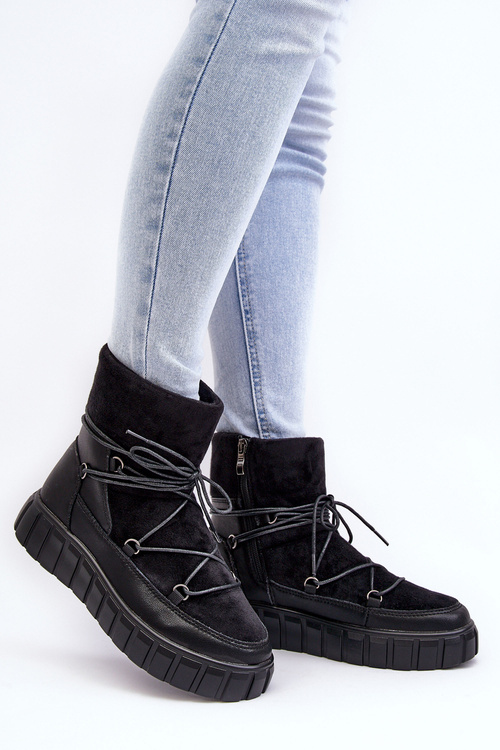 Kožené snehové topánky na čiernej platforme Maxava