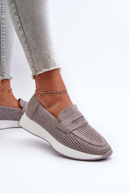 Dámské mokasíny na platformě z eko semiše šedé Inesqua