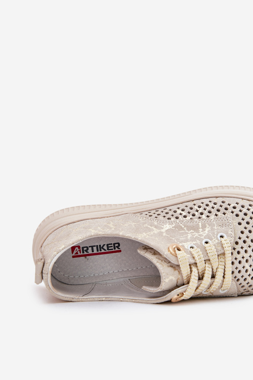 Semišové Dámké Polobotky Na Platformě Artiker 56C2108 Béžovo-Zlaté