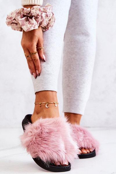 Papuče s gumovou kožušinovou ružovou polie