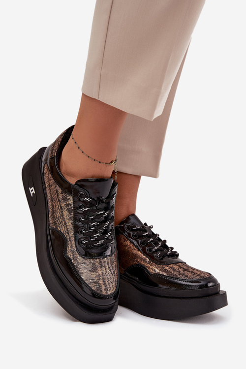 Kožené Lnáčkové Ženské Topánky Na Platforme Artiker 57C2044 Čierne