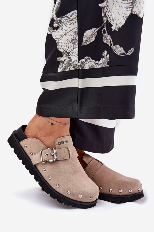 Semišové Papuče Dámske Na Platforme Big Star RR274A376 Béžové