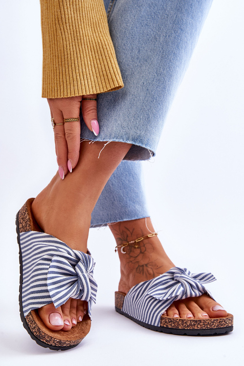 Žabky Na Korkové Platformě S Pruhy Bílými A Modrými Festive