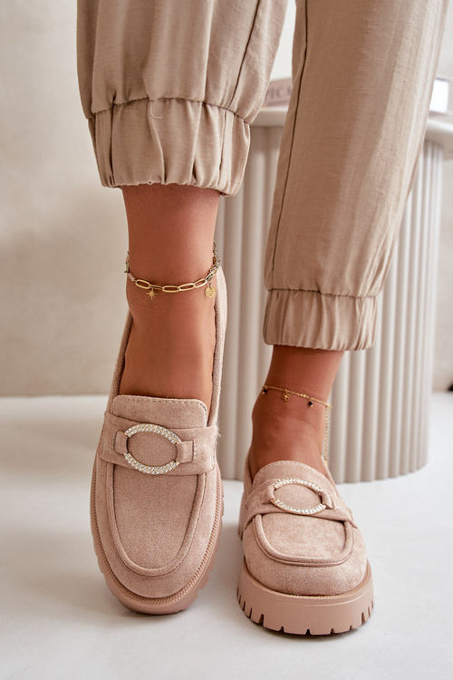 Dámské Eko Semišové Mokasíny S Lesklým Detalem Béžové Avellina
