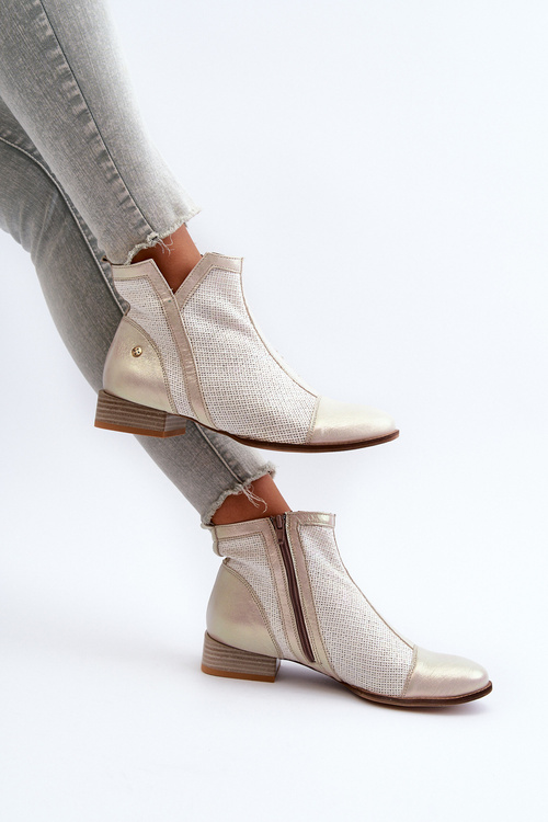 Dámské kožené botky na nízkém podpatku Maciejka 06397-22 Beige