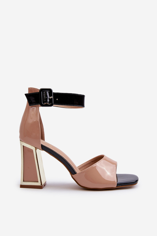 Lakové sandály na podpatku béžové Adrianu
