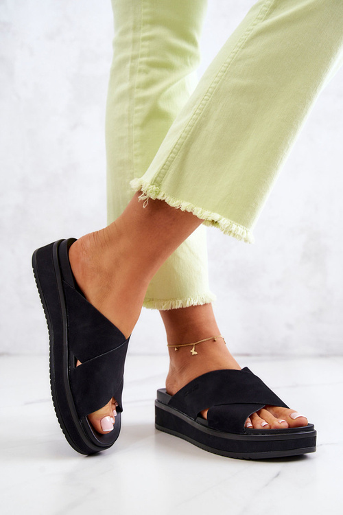 Kožené dámské pantofle Big Star JJ274721 Černá