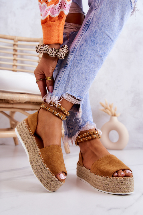 Espadrilles sandále na platforme Camel Jeanna