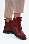 Zateplené dámské kotníkové boty na zip s ozdobným detailem bordó Roselle