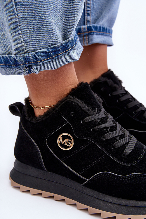 Adite Černé Ošetřené Kožené Sportovní Boty Na Platformě