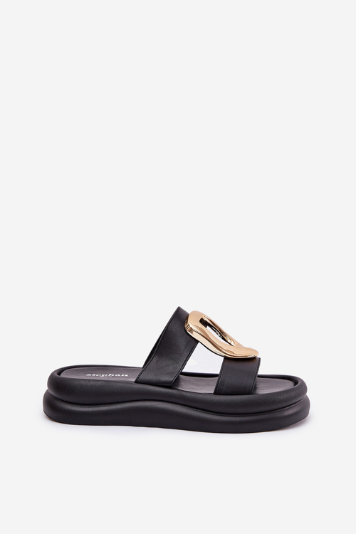 Dámské Pantofle Na Platformě Se Zlatým Detalem Černé Ularinea