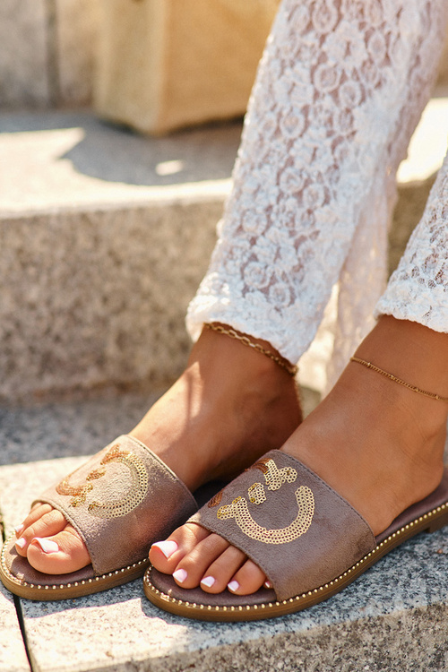 Dámské Ploché Žabky S Cekulemi S.Barski KV27-052 Hnědé