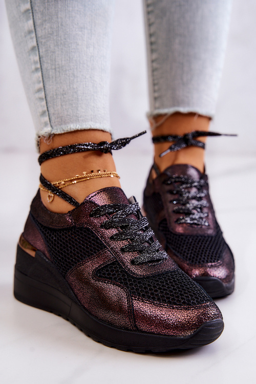 Kožené Síťované Klínové Boty Sneakersy S.Barski Černe