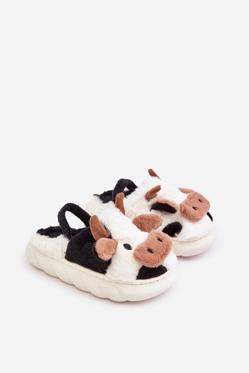 Detské Kožušinové Papuče S Kravským Motívom Biele Tamorrin