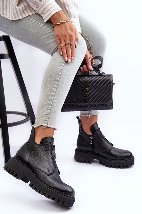 Dámske kožené topánky s dekoráciou čierna lemar Lusanna